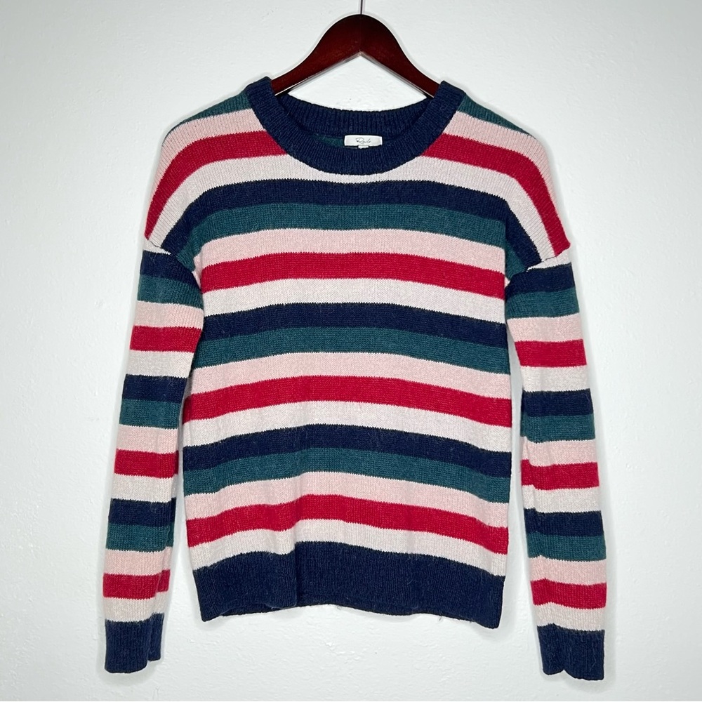 Rails Adela Navy Rainbow Striped Wool Alpaca Sweater Womens Sz M Career Festive